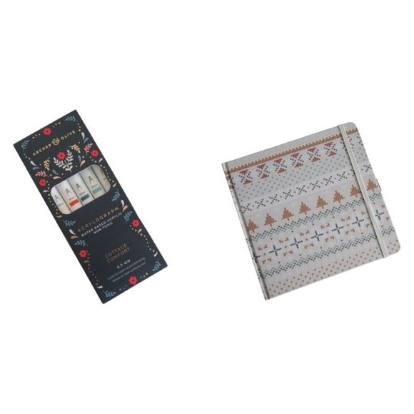 New Archer and Olive Sweater Weather Square Notebook & Acrylograph Pens - Picture 1 of 14